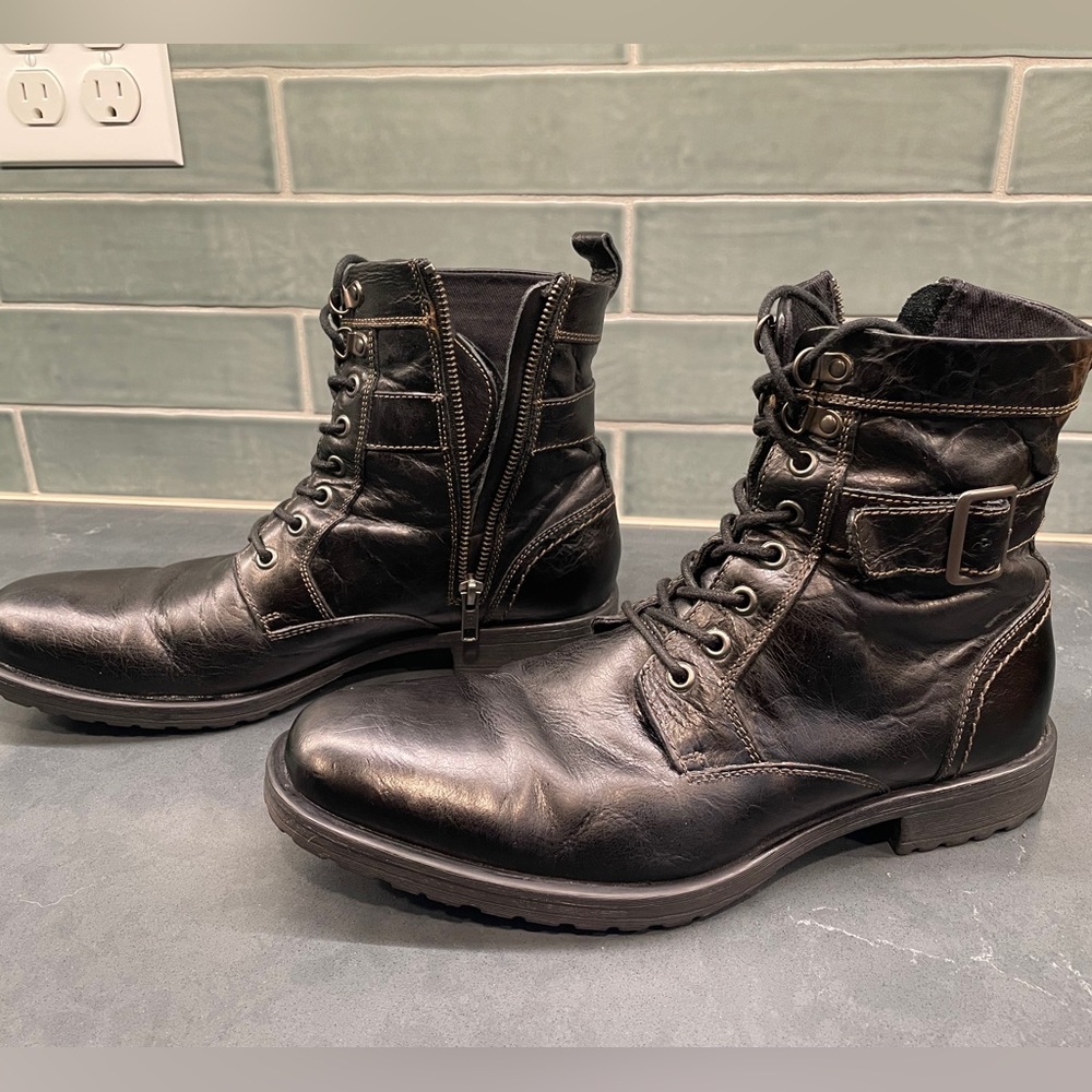 Black lace up leather boots
